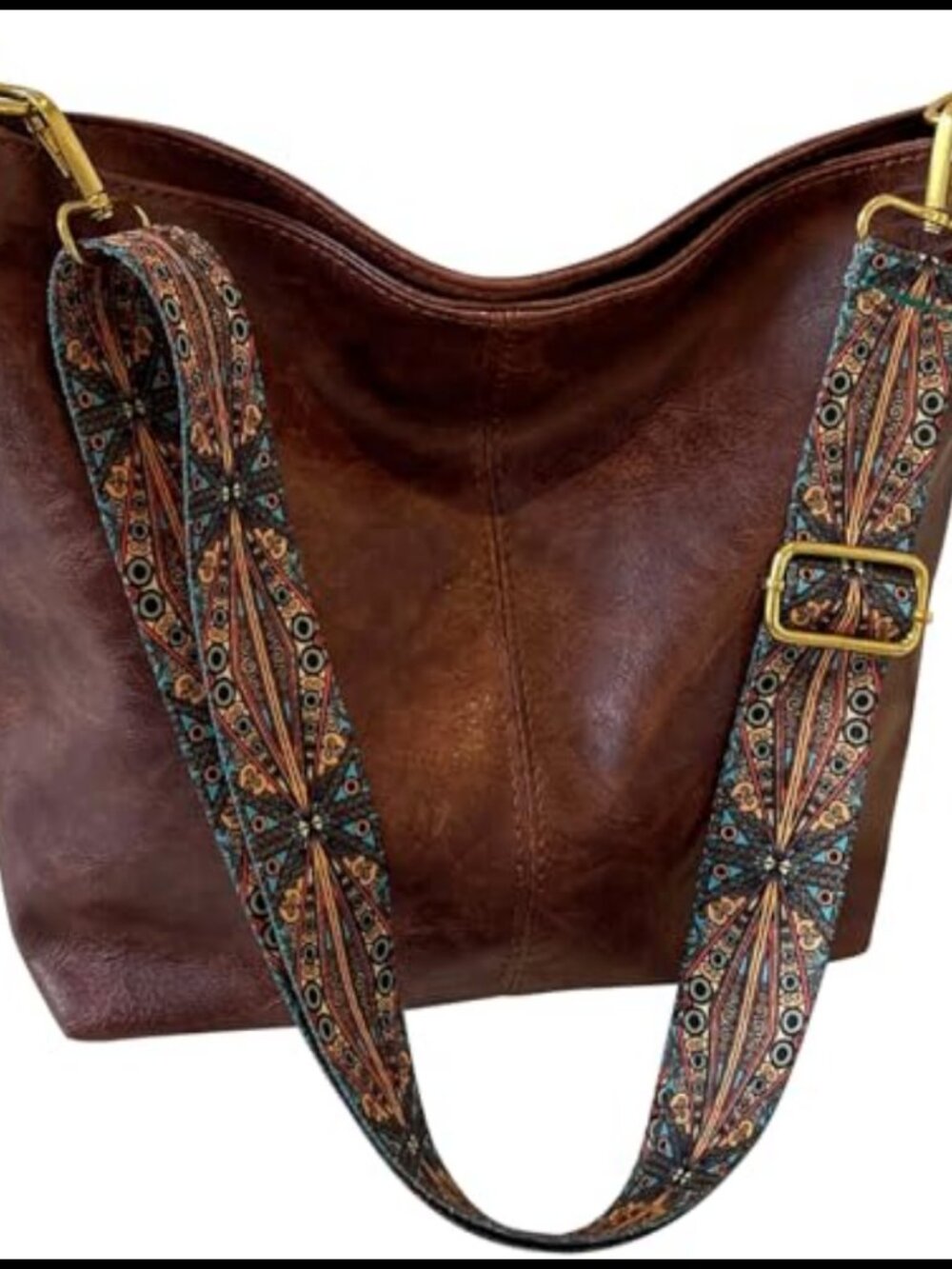 Vegan Leather Hobo Crossbody Bag Guitar Strap Wide Shoulder Purse